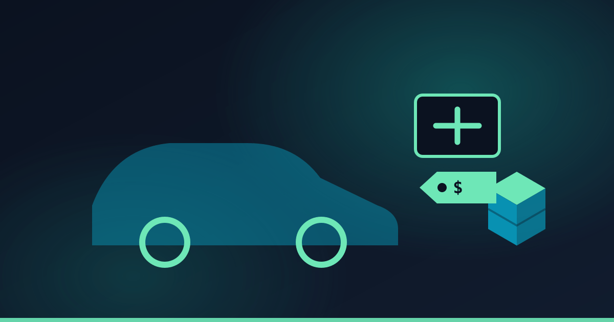 Illustration of a dashboard vent clip, a knob and a bracket beside a car outline.