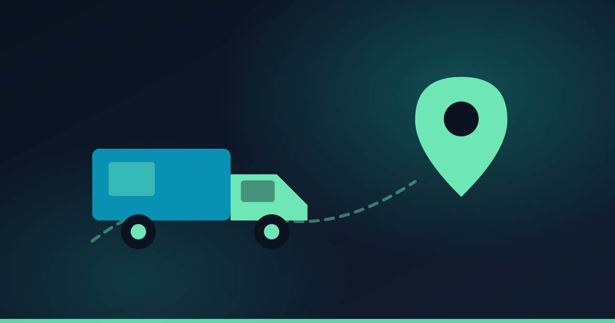 Illustration of a delivery van and a map pin over a simplified outline of Lebanon.