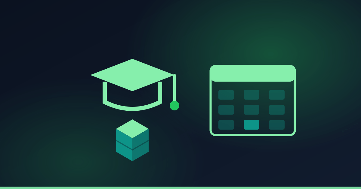 Illustration of a graduation cap beside a printed project model and a calendar.