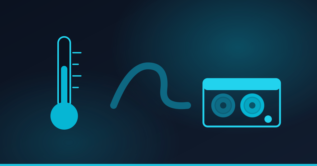 Illustration of a thermometer beside a softening printed part and a sealed filament box.