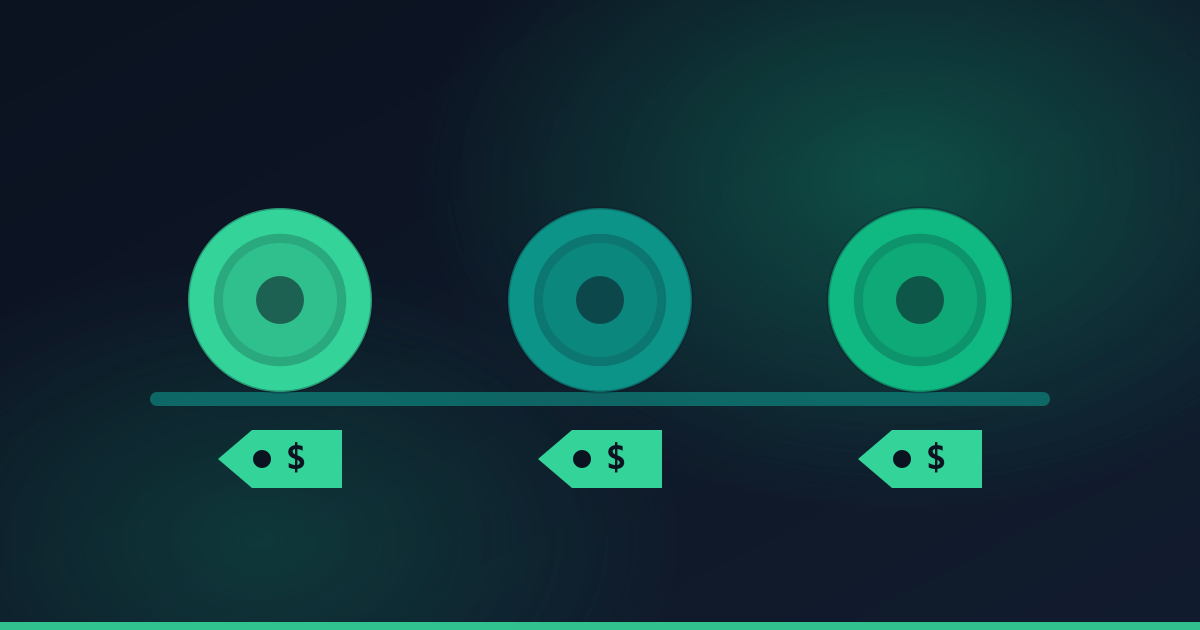 Illustration of three filament spools on a shelf with price labels beneath them.