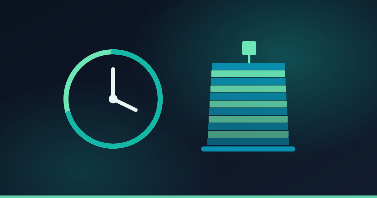 Illustration of a clock beside a part building up in layers on a print bed.