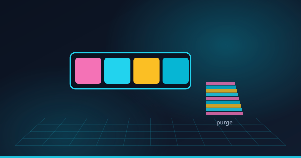 Illustration of a four-colour printed nameplate beside a stack of purged filament.