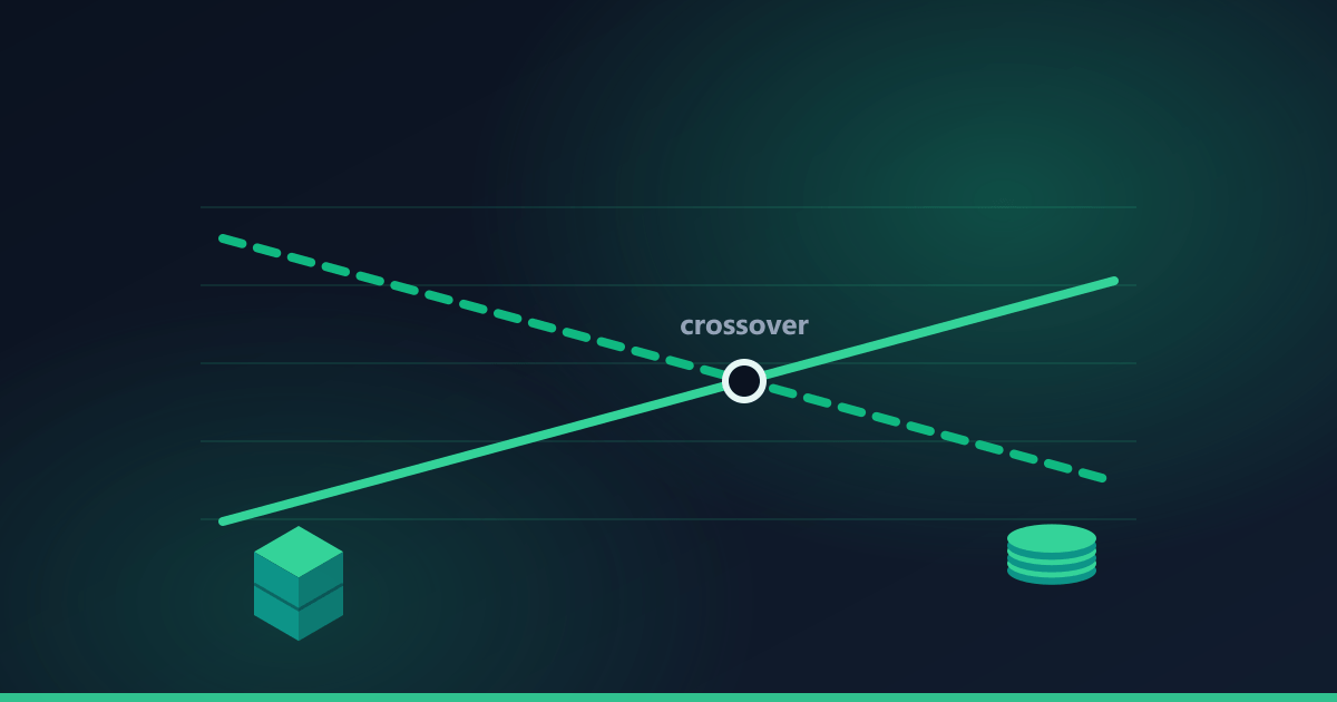 Illustration of two cost lines crossing, printing flat and moulding starting high.